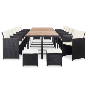 vidaXL Set comedor de jard&iacute;n 17 piezas y cojines rat&aacute;n sint&eacute;tico negro