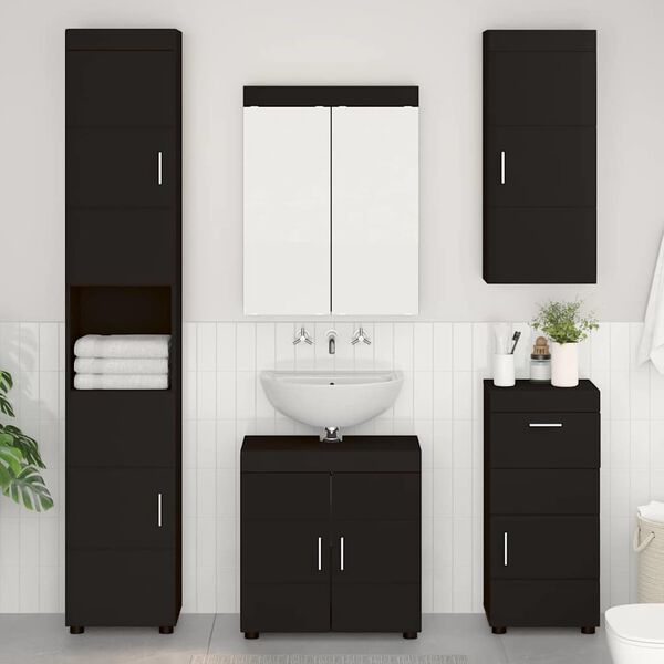 vidaXL Juego de muebles de ba&ntilde;o TULUM Negro Madera de ingenier&iacute;a