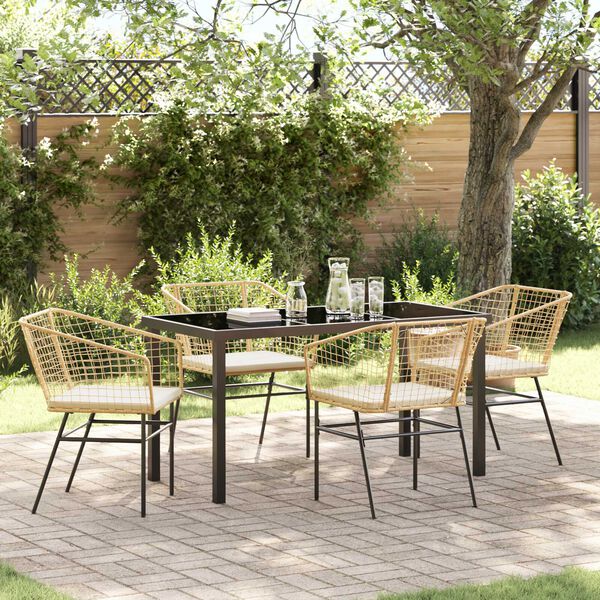 vidaXL Conjunto de Comedor de Jard&iacute;n 5 pcs Marr&oacute;n rat&aacute;n sint&eacute;tico