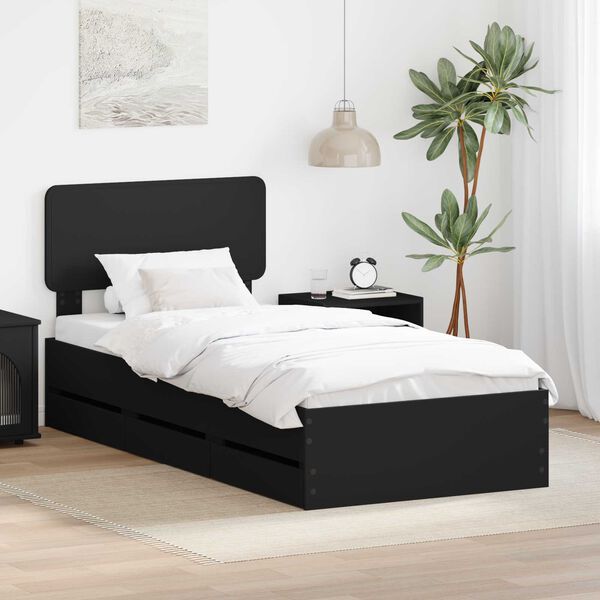 vidaXL Estructura de cama Negro 75 x 190 cm Madera de ingenier&iacute;a