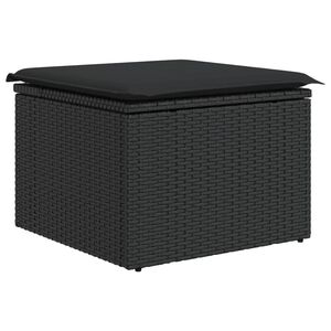 vidaXL Taburete de jard&iacute;n con coj&iacute;n negro 55x55x37 cm rat&aacute;n sint&eacute;tico