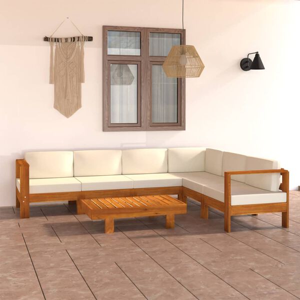 vidaXL Conjunto de jardín 7 piezas con cojines 100x60 cm madera de acacia