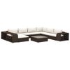 vidaXL Set muebles de jard&iacute;n 10 pzas y cojines rat&aacute;n sint&eacute;tico marr&oacute;n