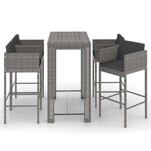 vidaXL Set muebles bar jardín 5 piezas y cojines ratán sintético gris
