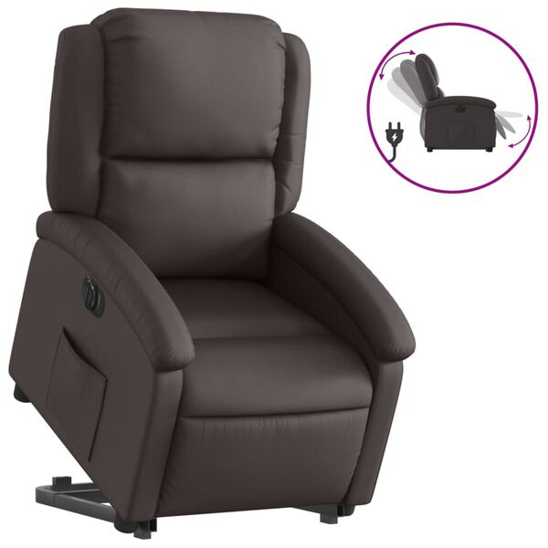 vidaXL Sillón reclinable eléctrico pie cuero auténtico marrón oscuro