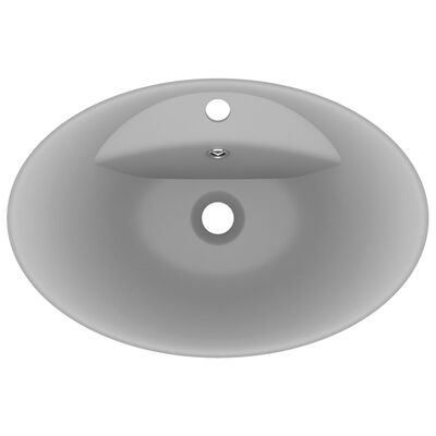 vidaXL Lavabo lujoso ovalado con rebosadero cerámica gris claro mate
