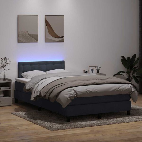 vidaXL Cama box spring con colch&oacute;n y LED terciopelo gris oscuro 120x220 cm
