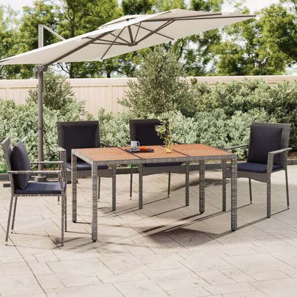 vidaXL Mesa de jard&iacute;n rat&aacute;n PE gris y superficie madera maciza acacia