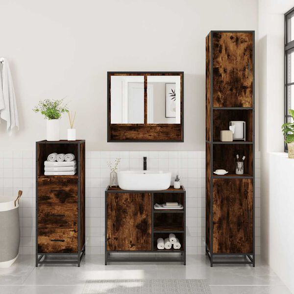 vidaXL Set de muebles ba&ntilde;o 3 pzas madera contrachapada roble ahumado