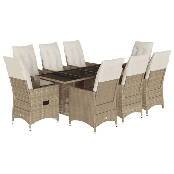 vidaXL Set comedor de jard&iacute;n 9 pzas con cojines rat&aacute;n sint&eacute;tico beige