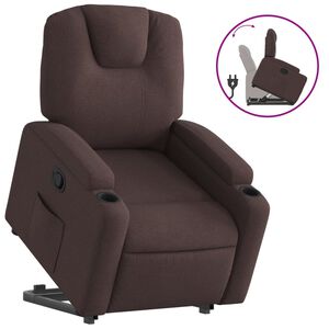 vidaXL Sill&oacute;n reclinable elevable tela marr&oacute;n oscuro