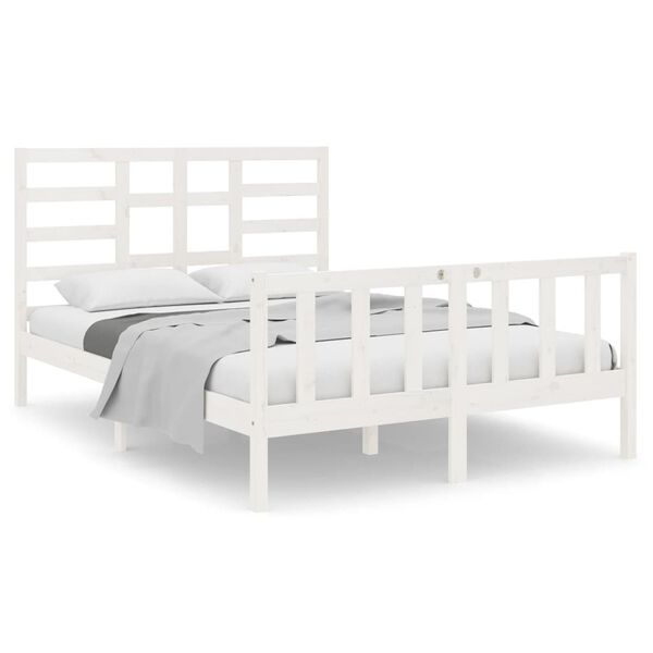 vidaXL Estructura de cama de madera maciza blanca 135x190 cm