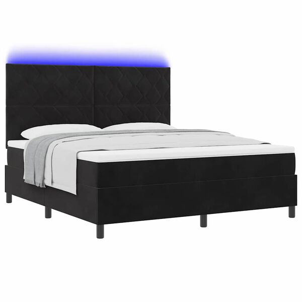 vidaXL Cama Box Spring LED con colch&oacute;n Negro 180 x 200 cm tela