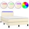 vidaXL Cama box spring colch&oacute;n y LED cuero sint&eacute;tico crema 120x200 cm