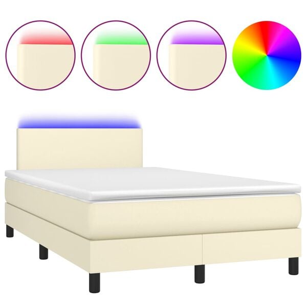 vidaXL Cama box spring colch&oacute;n y LED cuero sint&eacute;tico crema 120x200 cm