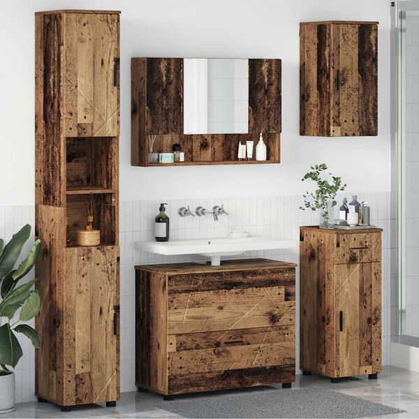 vidaXL Juego de muebles de ba&ntilde;o con caj&oacute;n 5 pcs Madera Vieja