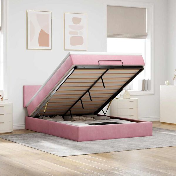 vidaXL Estructura cama otomana con colch&oacute;n terciopelo rosa 140x190 cm