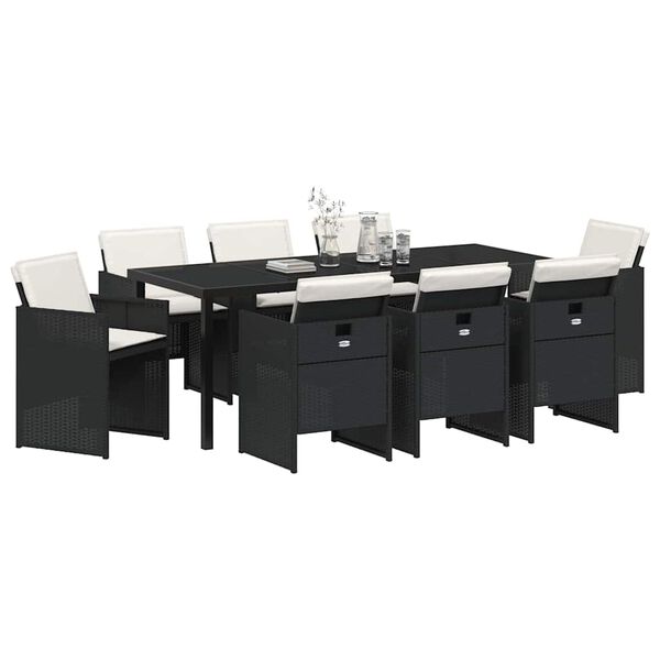vidaXL Conjunto de Comedor de Jard&iacute;n 9 pcs Negro rat&aacute;n sint&eacute;tico