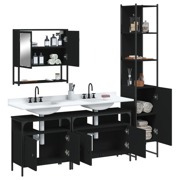 vidaXL Juego de muebles de baño 4 pzas madera contrachapada negro