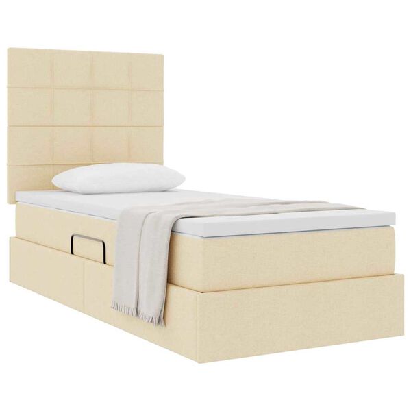 vidaXL Cama con almacenamiento y colch&oacute;n Crema 100 x 200 cm Poli&eacute;ster