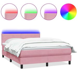 vidaXL Cama box spring con colch&oacute;n y LED terciopelo rosa 160x220 cm