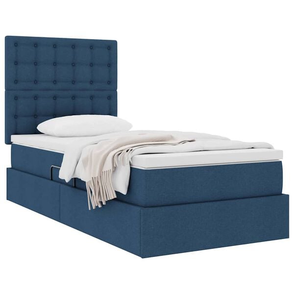 vidaXL Cama con almacenamiento y colch&oacute;n Azul 90 x 200 cm Poli&eacute;ster