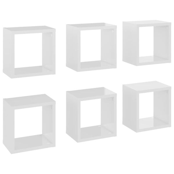 vidaXL Estantes cubo de pared 6 unidades blanco brillo 22x15x22 cm
