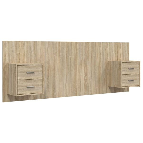 vidaXL Cabecero de cama con mesitas madera contrachapada roble Sonoma