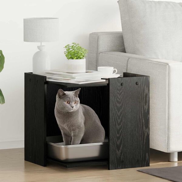 vidaXL Cub&iacute;culo para caja de arena de gato Roble negro 53 x 53 x 51 cm