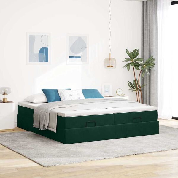 vidaXL Estructura de cama otomana colchones terciopelo verde oscuro