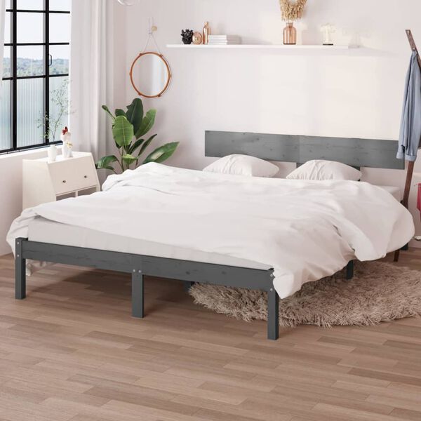 vidaXL Estructura de cama doble sin colch&oacute;n madera maciza gris