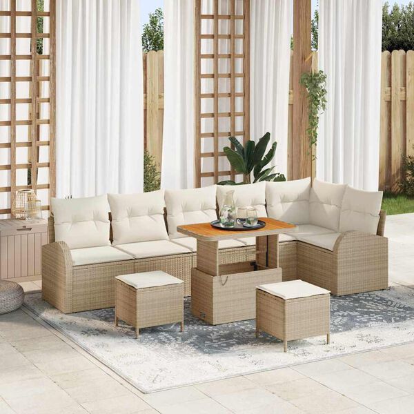 vidaXL Conjunto de sof&aacute; de jard&iacute;n con coj&iacute;n 9 pcs Beige y Crema