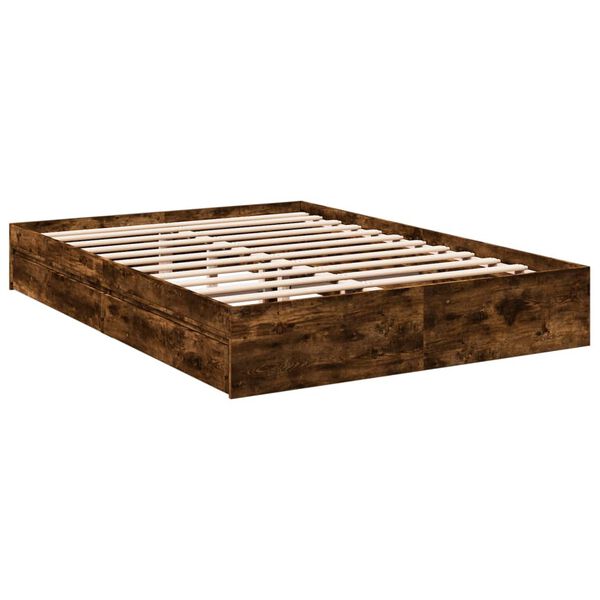 vidaXL Cama con cajones madera de ingenier&iacute;a roble ahumado 150x200 cm
