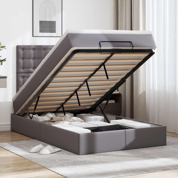 vidaXL Estructura cama otomana colch&oacute;n gris 120x190 cm cuero sint&eacute;tico