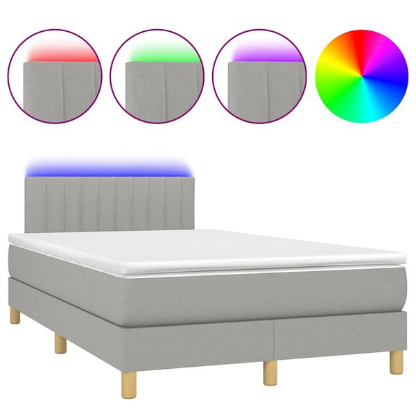vidaXL Cama box spring con colch&oacute;n y LED tela gris claro 120x190 cm