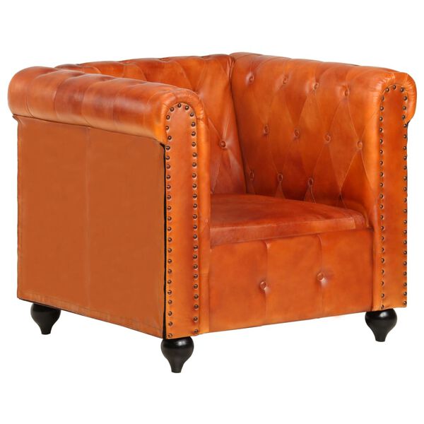 vidaXL Sill&oacute;n Chesterfield de cuero aut&eacute;ntico marr&oacute;n canela