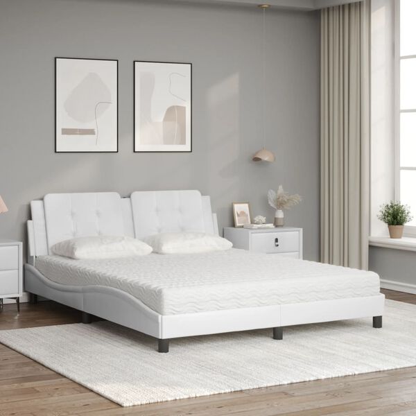 vidaXL Cama con colch&oacute;n Zadar cuero sint&eacute;tico blanco 160x200 cm