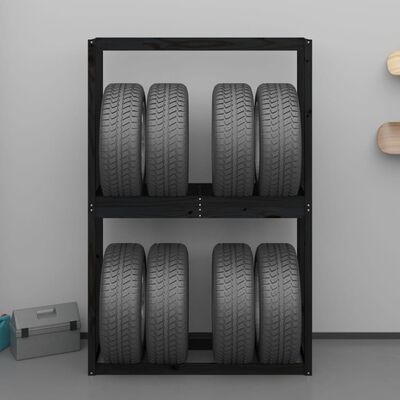 vidaXL Soporte neumáticos madera maciza de pino negro 120x40x180 cm