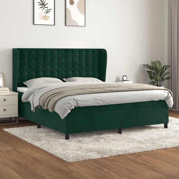 vidaXL Cama box spring con colch&oacute;n terciopelo verde oscuro 180x200 cm