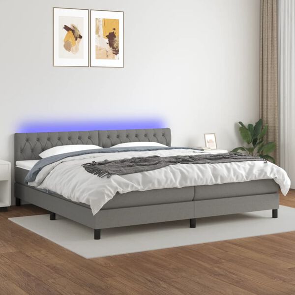 vidaXL Cama box spring colch&oacute;n y luces LED tela gris claro 200x200 cm