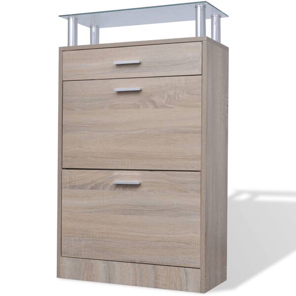 vidaXL Mueble zapatero caj&oacute;n y estante superior vidrio aspecto madera