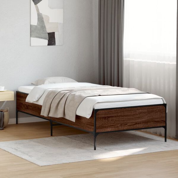 vidaXL Estructura cama madera ingenier&iacute;a metal marr&oacute;n roble 90x190 cm