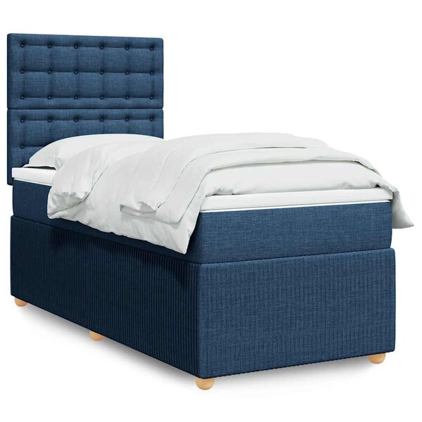 vidaXL Cama box spring con colch&oacute;n tela azul 90x190 cm