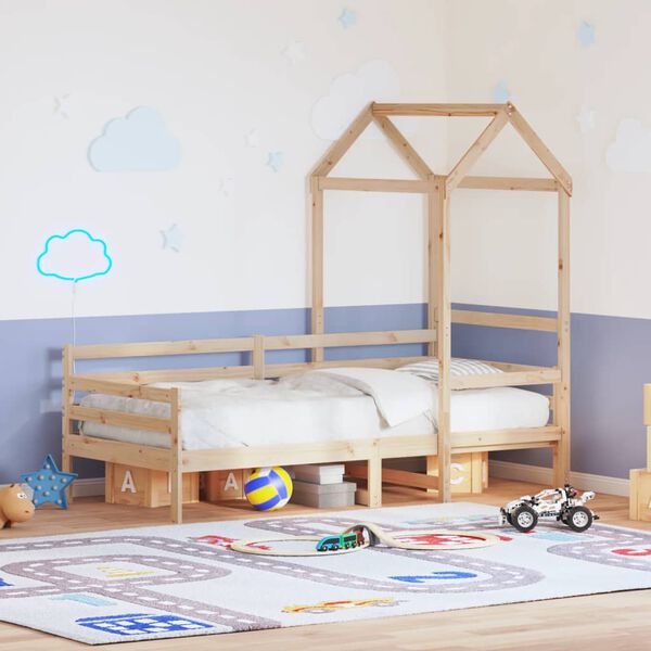 vidaXL Sof&aacute; cama con techo madera maciza de pino 90x190 cm