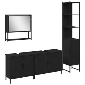 vidaXL Juego de muebles de ba&ntilde;o 4 pcs Negro Madera contrachapada