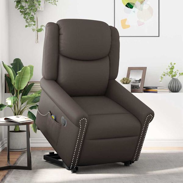 vidaXL Sillón de masaje elevable eléctrico marrón brillante