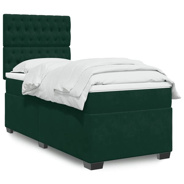 vidaXL Cama box spring con colch&oacute;n terciopelo verde oscuro 90x200 cm
