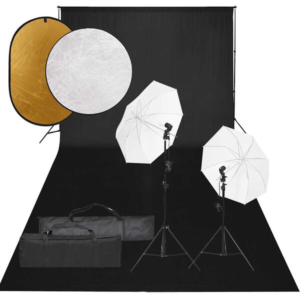vidaXL Kit de estudio fotogr&aacute;fico con set de luces, fondo y reflector