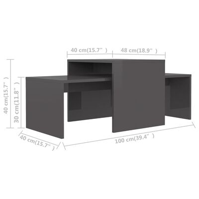 vidaXL Juego de mesas de centro aglomerado gris brillante 100x48x40 cm