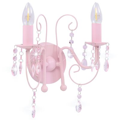 vidaXL Lámpara de pared con cuentas rosa con 2 bombillas E14